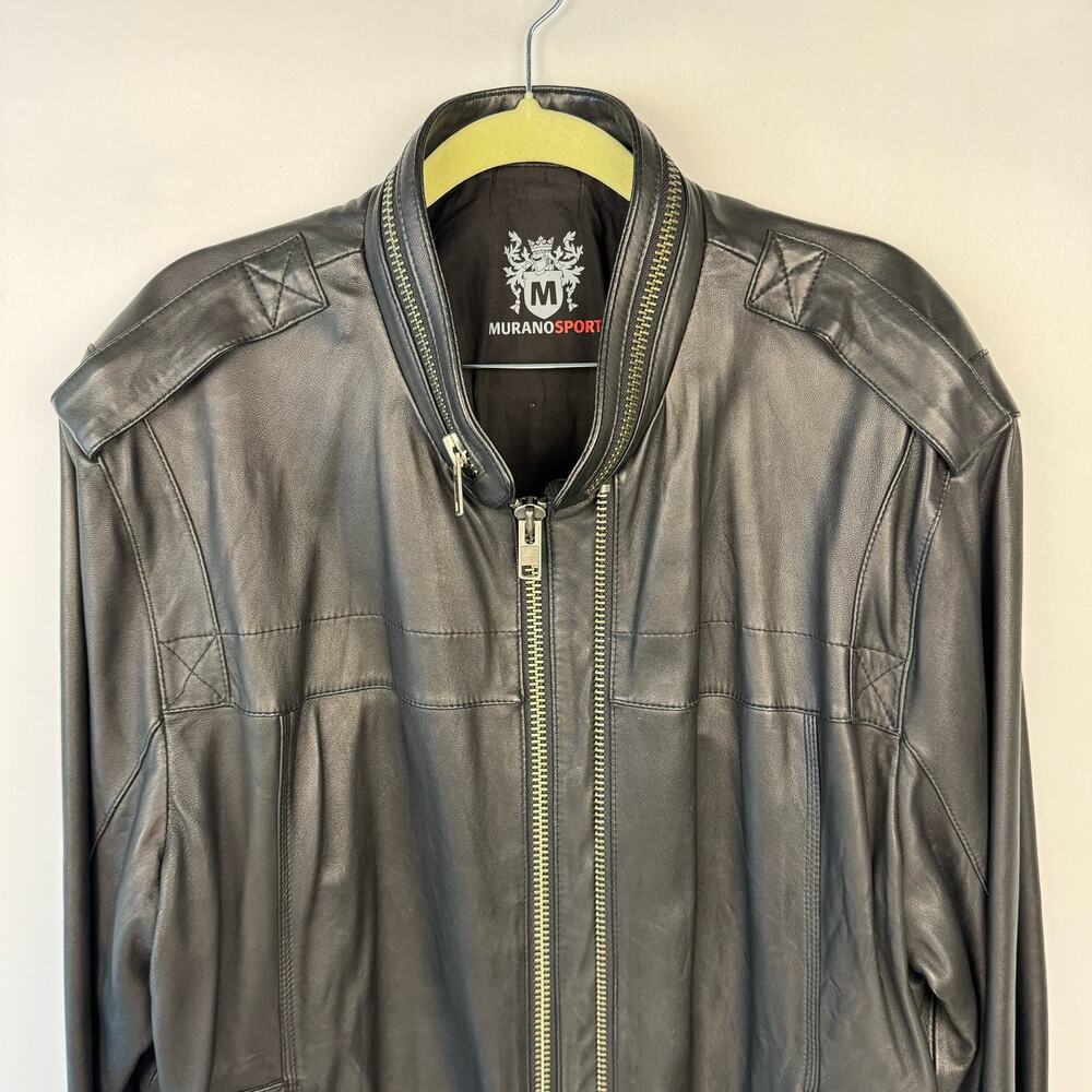 Murano Sport Black Soft Lamb Leather Moto Double Zip Knit Cuffs Jacket Sz XL - Picture 3 of 16